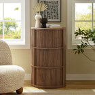 Modway Clement Round Pedestal Stand Storage Table With Sliding Tambour Doors - Walnut-Concealed Storage