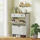 HOMCOM Slim Shoe Cabinet in Farmhouse Style with Flip Drawers - White-Adjustable dividers in drawers accommodate various shoe types, and is removable to fit high heels easily