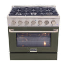 Kucht 36" KDF Series Pro Style Natural Gas Dual Fuel Range - Stainless Steel/Olive Green-Cook and bake like a pro with the extra-large convection oven with 5.2 cu. ft. of capacity, 5-rack configuration and extra-large oven window