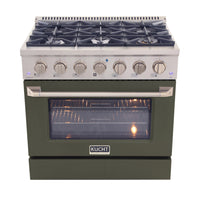 Kucht 36" KDF Series Pro Style Natural Gas Dual Fuel Range - Stainless Steel/Olive Green-Cook and bake like a pro with the extra-large convection oven with 5.2 cu. ft. of capacity, 5-rack configuration and extra-large oven window