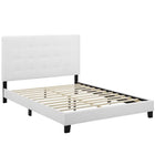 Modway Melanie Tufted Button Upholstered Fabric Queen Platform Bed - White-Platform Bed Frame With Headboard