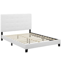 Modway Melanie Tufted Button Upholstered Fabric Queen Platform Bed - White-Platform Bed Frame With Headboard