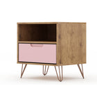 Manhattan Comfort Rockefeller 20.08" Mid-Century Modern 1-Drawer Nightstand - Nature/Rose Pink-17.62" L x 20.08" W x 21.65" H