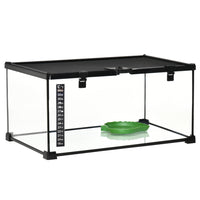 PawHut Glass Reptile Terrarium with Thermometer and Water Basin - Black-360° visually appealing, full view of the landscape 