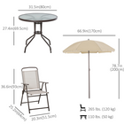 Outsunny 6 Pieces Patio Dining Set with Umbrella Round Table Folding Chairs - Cream White-Removable face and chest pillows provide maximum face-down support