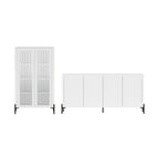 Manhattan Comfort Abbey Modern Bookcase and Sideboard - White - Set of 2-Modern Décor Cabinet and Sideboard for Dining Room, Living Room, and Bedroom Usage. Set of 2