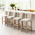 HOMCOM Upholstered Padded Bar Stools with Wood Legs - Beige - 2 Pack-With foot platform for relaxed sitting posture
