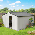 Outsunny 11' x 13' Garden Storage Shed with Foundation Kit - White-Built from galvanised steel construction with painted finish for weather protect
