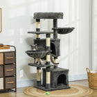 PawHut 52.5" Cat Tree Tower with Bed, Condos and Hammocks - Dark Grey-Two platforms and hammocks for relaxing and viewing 