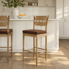 Modway Jax Oak Wood Bar Stool With Wavy Razor Back and Cushion - Weathered Oak Cocoa-Fabric Seat Cushion