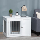 PawHut 2-in-1 End Table Pet Cage Kennel with Two Doors - White-Steel wire keeps their area ventilated and lets you keep watch 