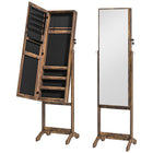 HOMCOM Mirror Jewelry Cabinet - 18.4" L x 14.4" W x 59.6" H - Rustic Brown-MDF frame for everyday strength and durability 