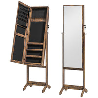 HOMCOM Mirror Jewelry Cabinet - 18.4" L x 14.4" W x 59.6" H - Rustic Brown-MDF frame for everyday strength and durability 