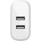 Belkin Dual 24W (12W x 2) USB-A Wall Charger - White -This Belkin USB wall charger is optimized to charge your electronic devices at increased speeds
