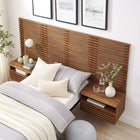 Modway Render 6-Piece Wall Mount Twin Headboard with Nightstands - Walnut-Smooth Wood Grain Laminate