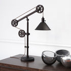 Hudson&Canal Descartes 29" Tall Pulley System Table Lamp with Metal Shade - Blackened Bronze/Blackened Bronze-Includes a 6 ft. cord with rotary socket switch