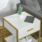 HOMCOM Nightstand with Drawer and Shelf - White - Set of 2-Materials: MDF, Steel 