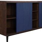 Manhattan Comfort Duane 59.05" Mid-Century Modern Sideboard - Dark Brown and Navy Blue-Recommended for 55"TV Screen. Features 3 Media Holes for Wire and Cable Management. Allows the Product to Function as a TV Stand
