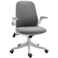 Vinsetto Fabric Office Desk Chair with Flip-Up Arms and Swivel Seat - Grey-Ergonomic line design with thick padding, padded armrest provides extra comfort
