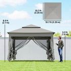 Outsunny 11 ft W x 11 ft L Pop Up Canopy 2-Tier Soft Top Gazebo with Mesh Netting - Light Grey-Mesh netting on the 2-tier top and at all sides blocks pesky threats