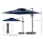 Outsunny 8' L x 9' W Square Cantilever Patio Umbrella with Fillable Base - Dark Blue-200 gsm polyester canopies with PA coating resist UV rays (30+) and colour fading