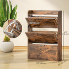 HOMCOM Narrow Shoe Cabinet in Farmhouse Style - Rustic Brown-Fenced tabletop for keys, wallets, or decorative items