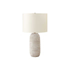 Monarch Specialties 28" H Transitional Table Lamp - Cream Resin / Ivory / Cream Shade-Brighten up any office, living room, or bedroom with this stylish, textured 28"h table lamp with a distressed cream resin base in a ridged, elongated beehive design, and chic ivory linen fabric drum shade topped with a grey wood finial