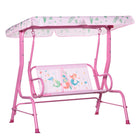 Outsunny 2-Seat Kids Swing Chair Outdoor with Adjustable Canopy - Pink-Solid metal frame and non-slip feet ensures stability and keeps itself stable . 