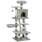 PawHut 52" Cat Tree with Condo, Hammock and Bed - Light Grey-Multi-activity design of perches, a hammock, a bed and a large house to keep them entertained 