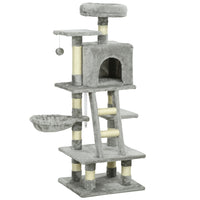 PawHut 52" Cat Tree with Condo, Hammock and Bed - Light Grey-Multi-activity design of perches, a hammock, a bed and a large house to keep them entertained 