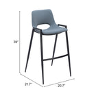 Zuo Desi Barstool - Azure Grey - Set of 2-3 year limited warranty