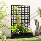 Outsunny Galvanized Metal Planter Box with 70" H Trellis - 43" L x 16" W - Black-Planter box with trellis supports beautiful vertical gardens 