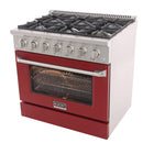 Kucht 36" KNG Series Pro Style Propane Gas Range - Stainless Steel/Red-Sealed burners make the range easy to clean