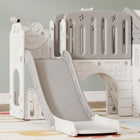Qaba 7-in-1 Toddler Slide with Playhouse and Basketball Hoop for Indoor Play - Grey-Physical activities like climbing and basketball boost motor skills 