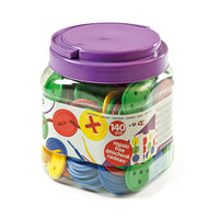Miniland Lacing Buttons: 140 Pieces Per Jar-Ideal for sequencing and sorting, as well as developing mathematical and motor skills