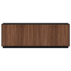 Hudson&Canal Lillian Rectangular TV Stand for TV's up to 75" - Black Grain/Satin Walnut-Features four doors with enclosed cabinets and 2 adjustable shelves within for ample storage