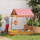 Qaba Outdoor Kids Sandbox with Cover and Rudder - 52.4" x 39.8" - Yellow-Rudder and deck enhance the boating experience 
