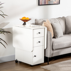 HOMCOM Rolling Drop Leaf Folding Dining Table with Drawers & Storage Cabinet for 4-6 - White-6 wheels facilitate its movement, 4 of which have brakes to keep it in a fixed place