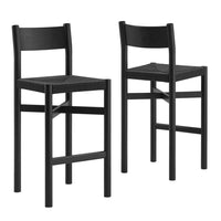 Modway Alvia Oak Wood Bar Stools With Woven Seats - Black - 2 Pack-Solid Oak Wood Bar Stools