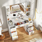 HOMCOM Makeup Vanity Desk with Mirror and Lights - 43.3" L x 15.7" W x 55.1" H - White-IP44 melamine-coated particleboard for stability and long-lasting use, with anti-tipping design 