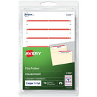 Avery Permanent File Folder Labels, 3-1/2" x 1/3", Red Bar, 70 Pack (2326)-Make file folders stand out with a professional look. These Print or Write File Folder Labels feature a strip of eye-catching colour at the top to make it even easier to find just the folder you're looking for and are great for colour coding.