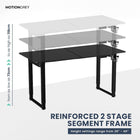 MotionGrey Ergo2 Pro Adjustable Electric Standing Desk with Memory Settings - 55" x 28" - Black Top - Black Frame-Supports Up to 80 kg - The Motion standing frame is reinforced with thickened steel tubing and strengthened base plates, providing a sturdy and durable platform even at the highest height setting