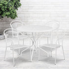 35.25'' Round White Indoor-Outdoor Steel Patio Table Set with 4 Round Back Chairs [CO-35RD-03CHR4-WH-GG]-White Powder Coat Finish