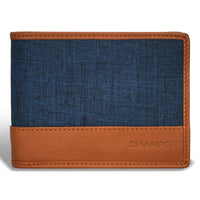 Champs Denim Leather Top Wing Wallet - Tan/Blue-Leather Top wing wallet in gift box
