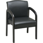 Work Smart Espresso Wood Guest Chair, Black Faux Leather-Thick, padded seat and back
