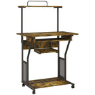 HOMCOM 31.5" Computer Desk - Rustic Brown-Top shelf with guardrail secures knick-knacks and stationery
