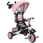 Qaba 6 in 1 Foldable Kids Tricycle with Adjustable Push Handle - Pink-6-in-1 design adapts as your child grows from 12 to 60 months 