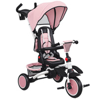 Qaba 6 in 1 Foldable Kids Tricycle with Adjustable Push Handle - Pink-6-in-1 design adapts as your child grows from 12 to 60 months 
