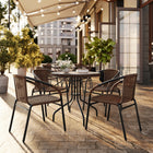 Flash Furniture 28" Round Glass Metal Table with Dark Brown Rattan Edging & 4 Dark Brown Rattan Stack Chairs-Set Includes Table and 4 Chairs