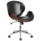 Flash Furniture Mid-Back Walnut Wood Swivel Conference Chair - Black Leather-Glossy Black LeatherSoft Upholstery